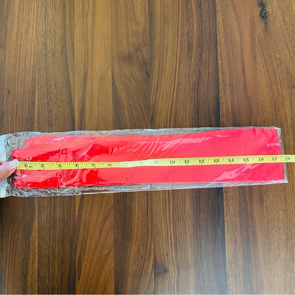 Elbow Length Satin Red Gloves 17 1/2 inches - Picture 2 of 2